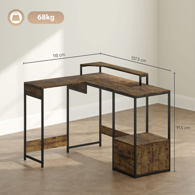 L Shaped Industrial Style Multi Work Desk For Home Office by HOMCOM