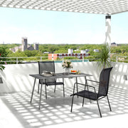 Grey 6 Seater Outdoor Dining Table with Slatted Top and Steel Frame