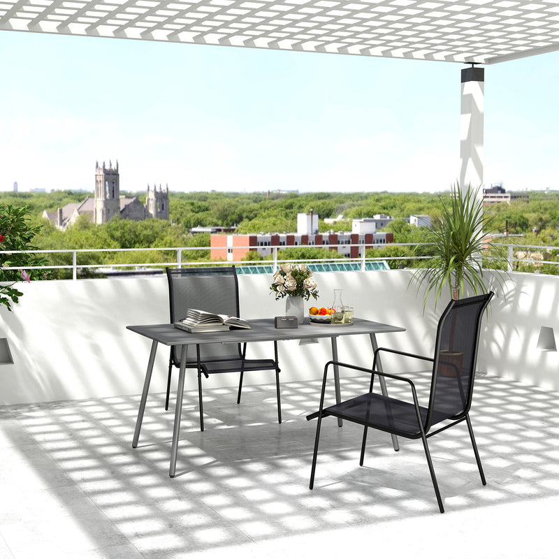 Grey 6 Seater Outdoor Dining Table with Slatted Top and Steel Frame