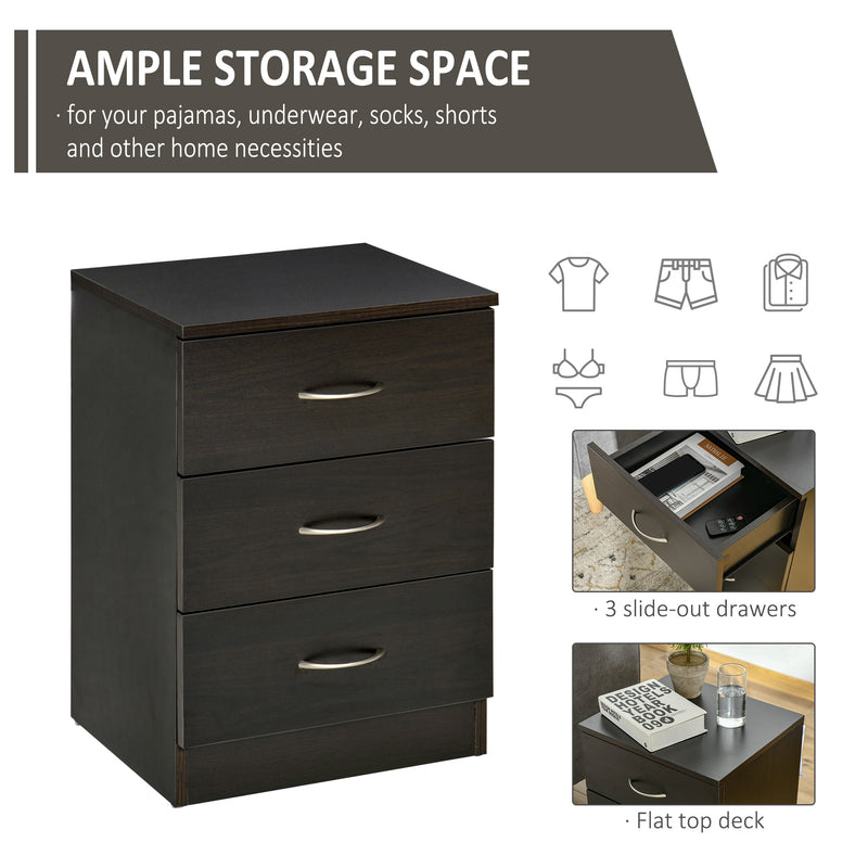 Black Wooden Bedside Tables Set of 2 with Drawer and Shelf for Bedroom or Lounge