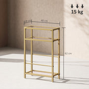 Gold 3 Tier Narrow Side Table with Glass Top and Storage Shelf for Small Spaces by Homcom