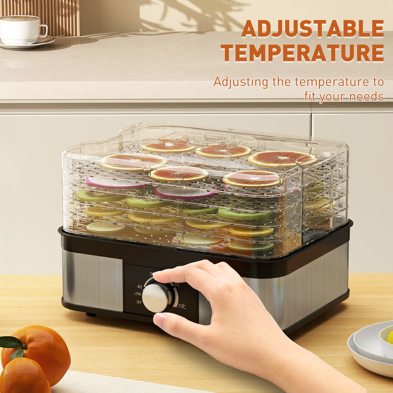 5 Tier Stainless Steel Food Dehydrator with Adjustable Temperature for Snacks and Jerky Black AOSOM