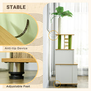 2 in 1 Hidden Cat Litter Box and Cat Tree with Scratching Posts and House, Oak