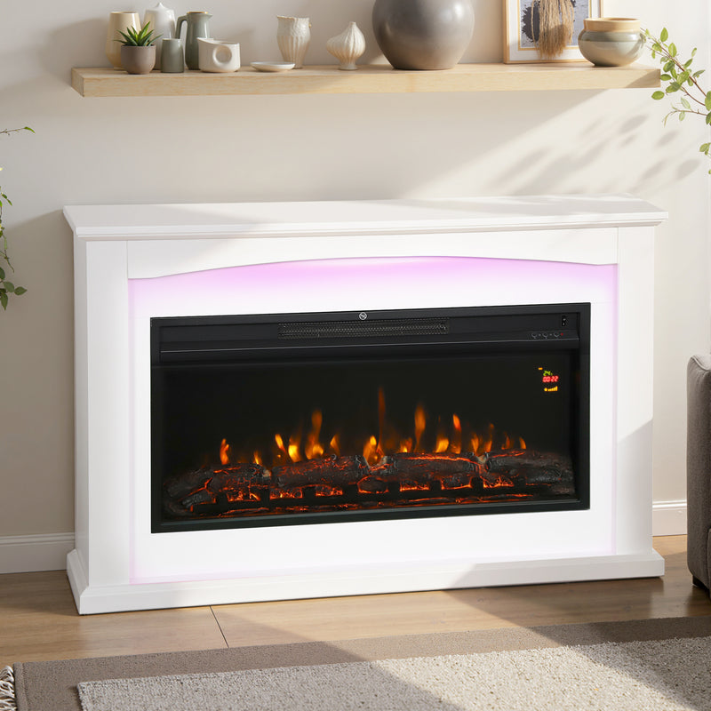 2000W Electric Fireplace Heater with Realistic Flame Effect for Living Room White