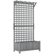Wooden Raised Garden Planter With Trellis For Climbing Plants And Herbs Dark Grey Outsunny