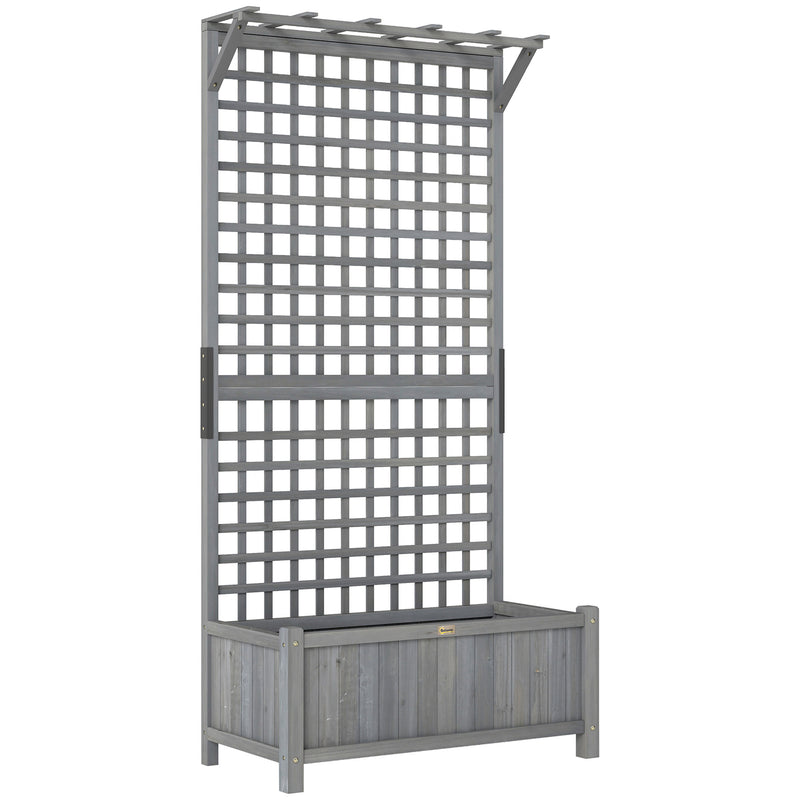Wooden Raised Garden Planter With Trellis For Climbing Plants And Herbs Dark Grey Outsunny
