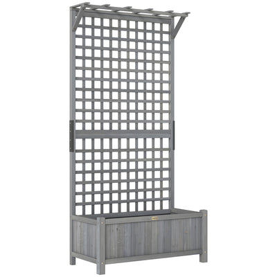 Wooden Raised Garden Planter With Trellis For Climbing Plants And Herbs Dark Grey Outsunny