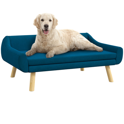 Dog Sofa Bed with Cushion and Wooden Frame for Medium and Large Pets Removable Cover Blue