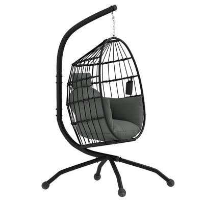 Dark Grey Hanging Egg Chair with Stand and Cushion for Garden or Indoor Use by Outsunny