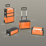 3 in 1 Stackable Rolling Tool Box Orange With Wheels For Easy Garage Organisation