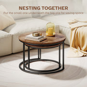 Set of 2 Round Nesting Coffee Tables with Metal Frame Ideal for Living Room Use Rustic Brown