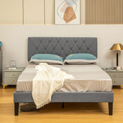 Grey Double Bed Frame with Adjustable Linen Headboard and Wooden Slats by HOMCOM