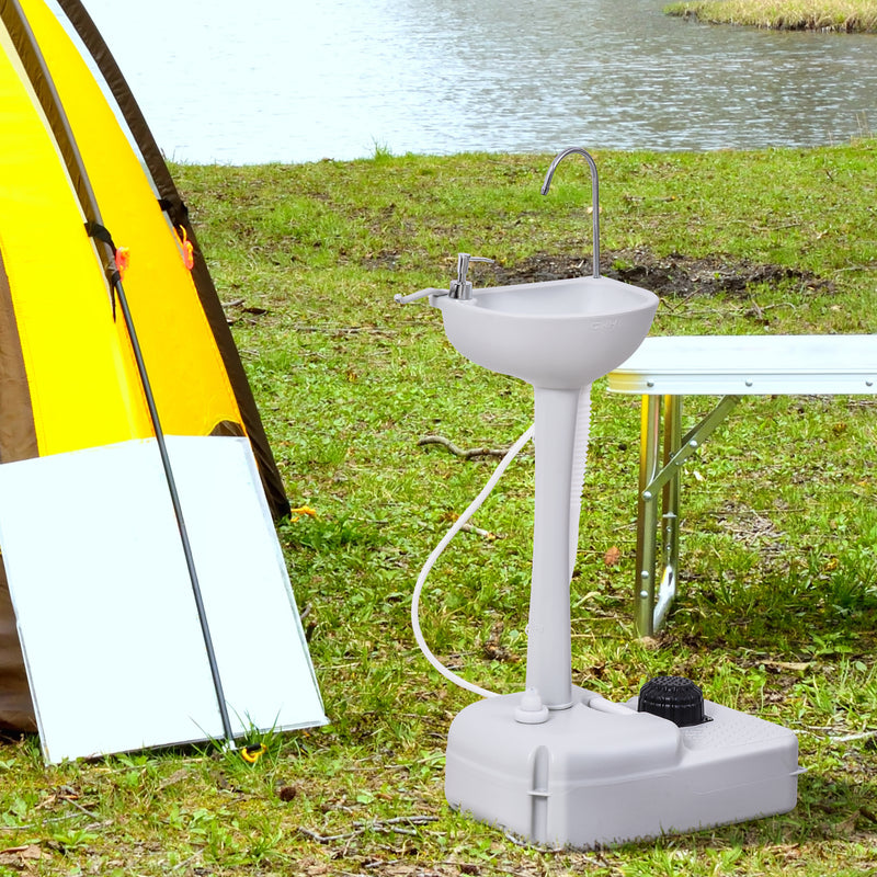 Portable Outdoor Handwashing Sink with 17L Tank and Wheels for Campsites and Gardens Light Grey