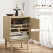 Bedside Table with Adjustable Shelf and Rattan Door for Organised Bedroom Storage Natural Wood Homcom
