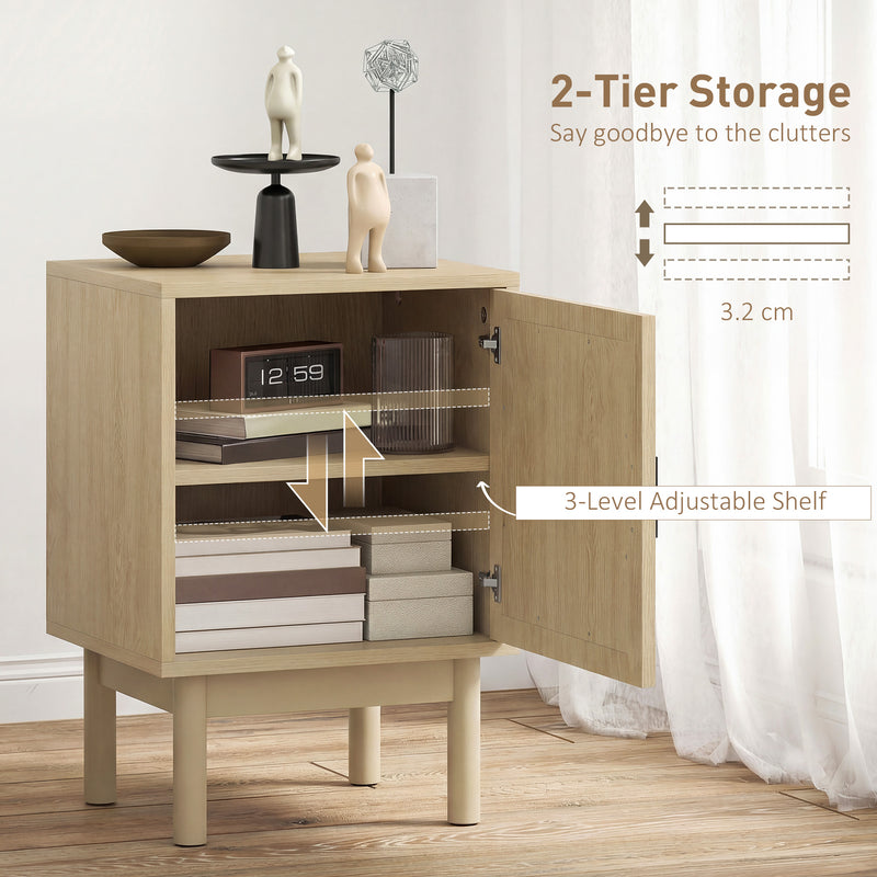 Bedside Table with Adjustable Shelf and Rattan Door for Organised Bedroom Storage Natural Wood Homcom