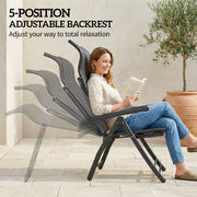 Folding Garden Recliner Chairs Set of 2 with Adjustable Back and Footrest Dark Grey Outsunny