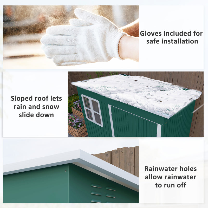 Green 8.5 x 6ft Metal Garden Shed with Window Lockable Doors and Base Kit by Outsunny