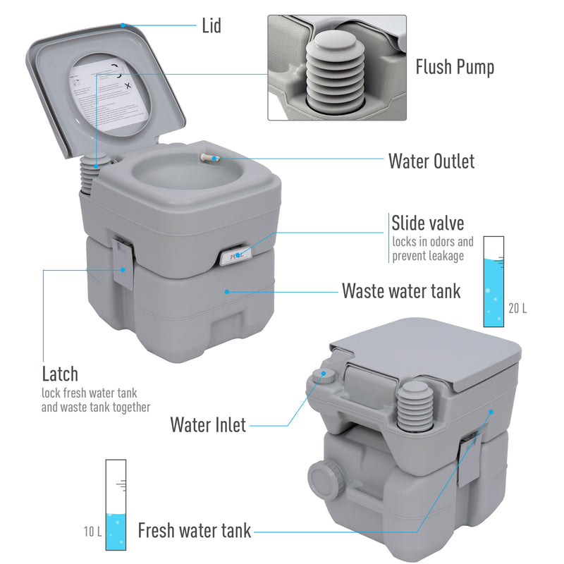 Portable Camping Toilet with Carry Handle for Easy Travel and Outdoor Use Grey