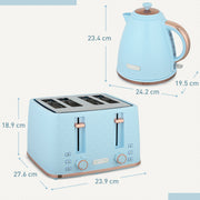 1.7L Fast Boil 3000W Jug Kettle and 4 Slice Toaster Set With Browning Control, Light Blue