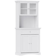 White 4 Door Freestanding Kitchen Cabinet with Drawer Glass Doors and Shelves