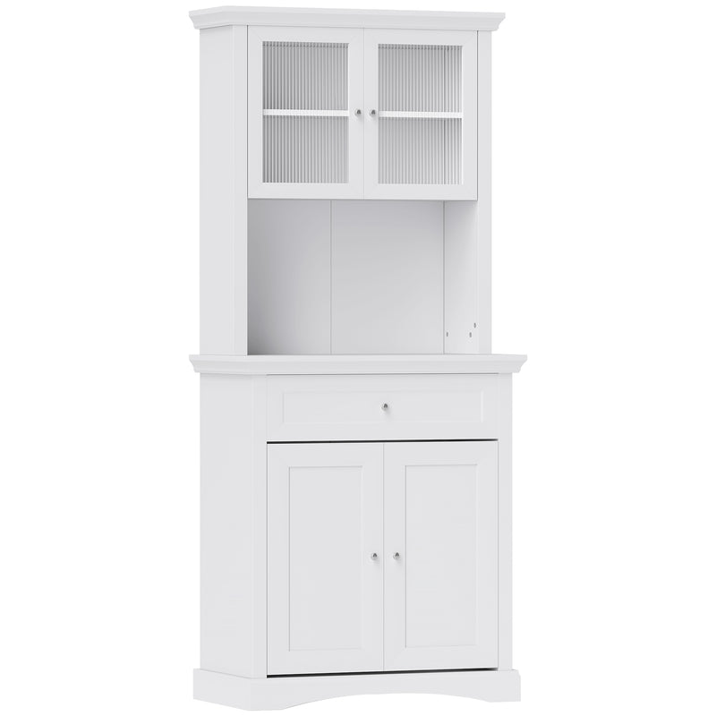 White 4 Door Freestanding Kitchen Cabinet with Drawer Glass Doors and Shelves