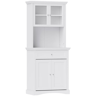 White 4 Door Freestanding Kitchen Cabinet with Drawer Glass Doors and Shelves