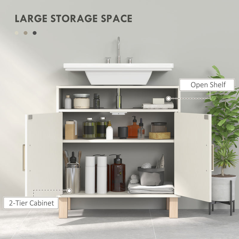 Under Sink Bathroom Cabinet Freestanding Storage Unit for Non Pedestal Basin, Cream White