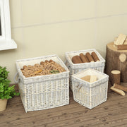 Set of 3 Round Log Baskets with Lining and Rope Handles for Fireside Storage