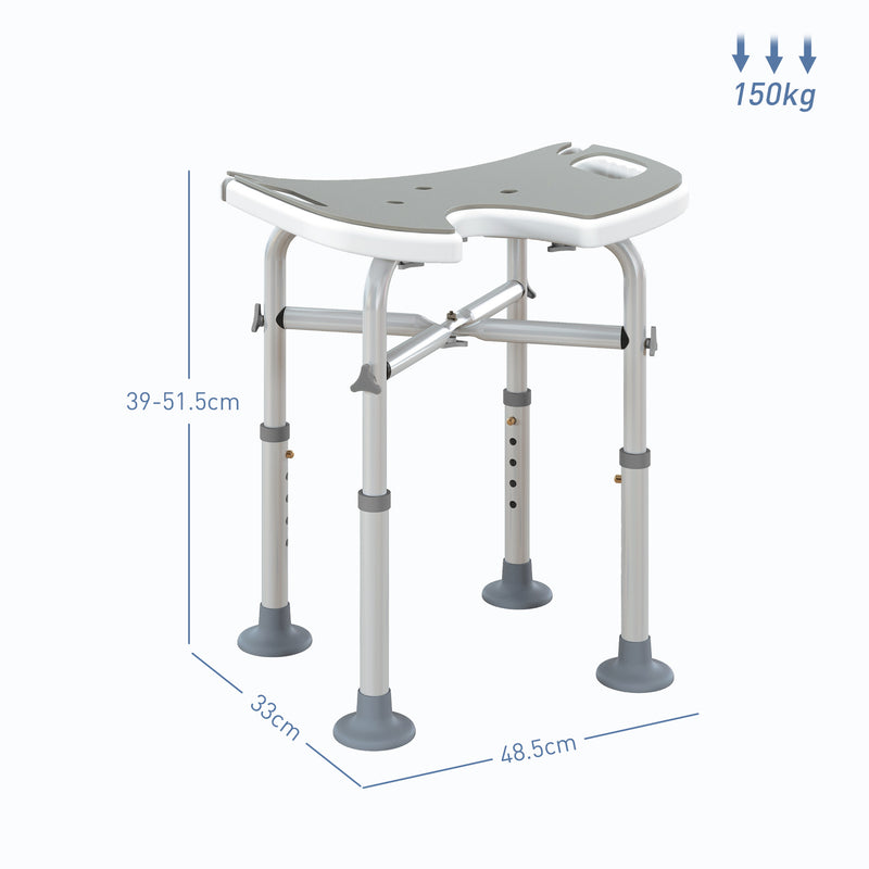 Adjustable Padded Shower Stool with U Shaped Seat for Elderly or Disabled Use, Grey