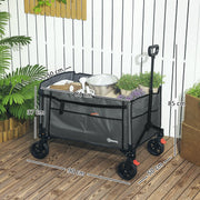 Grey 150L Folding Trolley Wagon with Wheels Brakes and Adjustable Handle by Outsunny