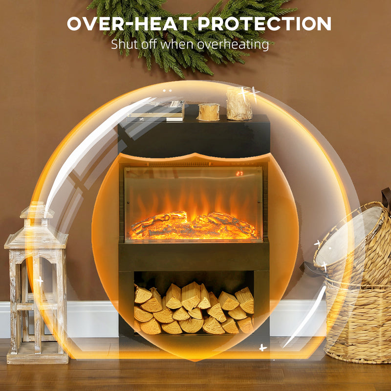 Electric Fireplace with 3D Flame Display Remote Timer and 3 Sided View for Living Room Black