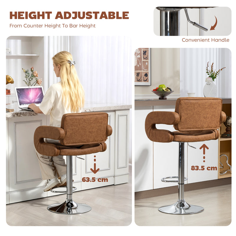 Height Adjustable Swivel Bar Stool With Backrest Armrests And Footrest For Home Bar Brown