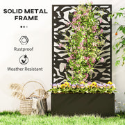 Outsunny Metal Garden Bed with Trellis, Wall Mounted or Freestanding Raised Planter with Privacy Panel, Black Outsunny