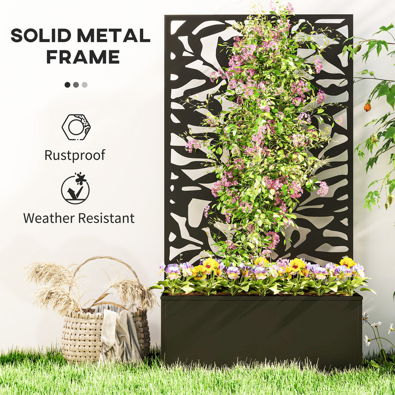 Outsunny Metal Garden Bed with Trellis, Wall Mounted or Freestanding Raised Planter with Privacy Panel, Black Outsunny