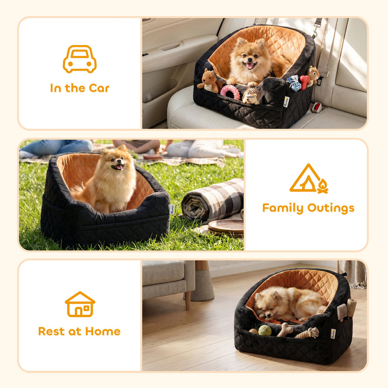 Pet Car Seat for Small Dogs and Cats Keeps Pets Secure and Car Seats Clean Brown Black