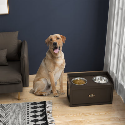 Stainless Steel Raised Dog Bowls With 21L Storage Drawer For Large Breeds, Brown