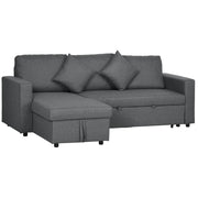 3 Seater Corner Sofa Bed with Storage and Reversible Chaise Lounge for Living Room Dark Grey
