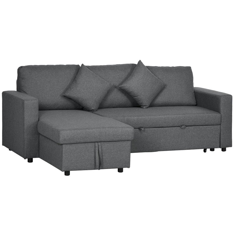 3 Seater Corner Sofa Bed with Storage and Reversible Chaise Lounge for Living Room Dark Grey