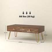 Modern Coffee Table with Gold Hairpin Legs and Drawers for Living Room 100cm by HOMCOM