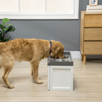 Stainless Steel Raised Dog Bowls With Storage Drawer For Large Pets, White