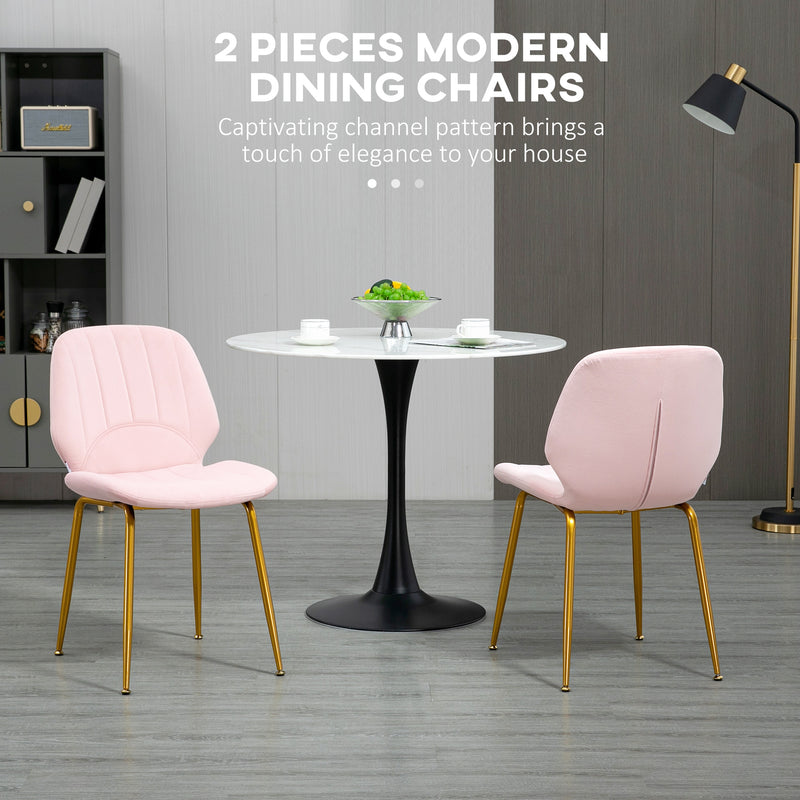 Set of 2 Velvet Dining Chairs with Padded Seat and Steel Legs for Comfort Pink