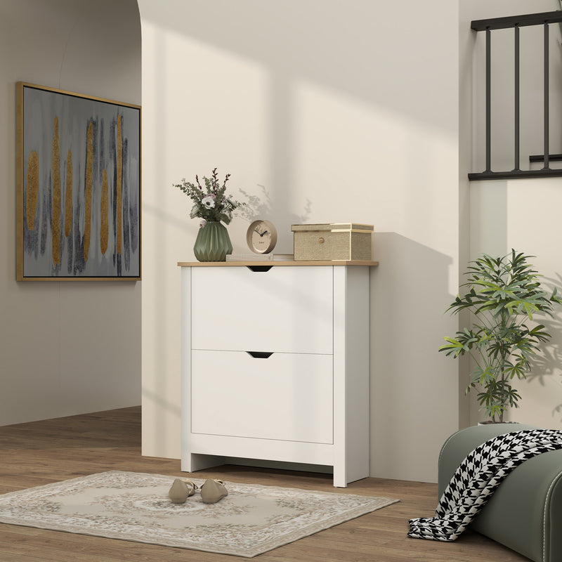 Slim White High Gloss Shoe Cabinet with 2 Flip Drawers and Adjustable Shelves for 12 Pairs by HOMCOM