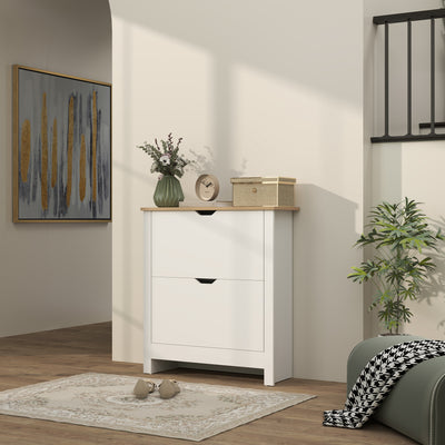 Slim White High Gloss Shoe Cabinet with 2 Flip Drawers and Adjustable Shelves for 12 Pairs by HOMCOM
