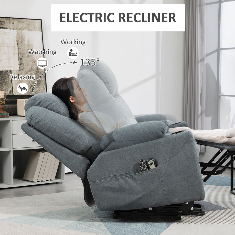 Electric Lift Recliner Armchair With Heat and Massage Function for Elderly, Grey
