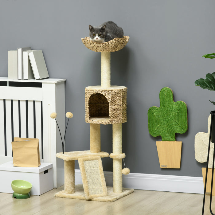 Multi Level Cat Tree with Scratching Post House and Bed for Indoor Cats Beige