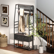 Coat Rack Hall Tree With Shoe Storage Bench and Drawers for Hallway or Entryway Grey