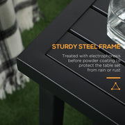 Black Steel Square Garden Side Table With Umbrella Hole For Patio Balcony Or Outdoor Use