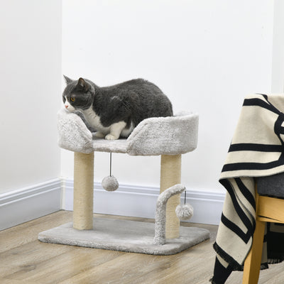 Indoor Cat Tree with Sisal Scratching Post and Hanging Toy Balls for Play, Light Grey