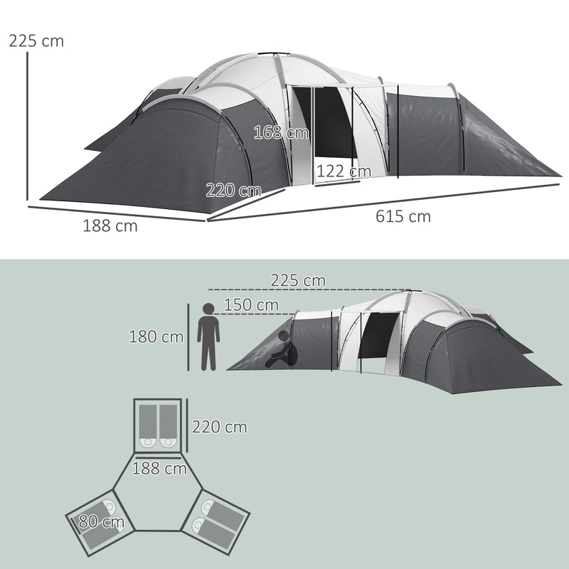 Large Family Camping Tent with Three Bedrooms and Living Room for Group Trips Dark Grey