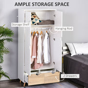 3 Piece Bedroom Furniture Set with Wardrobe Storage and Bedside Table, White and Wood AOSOM